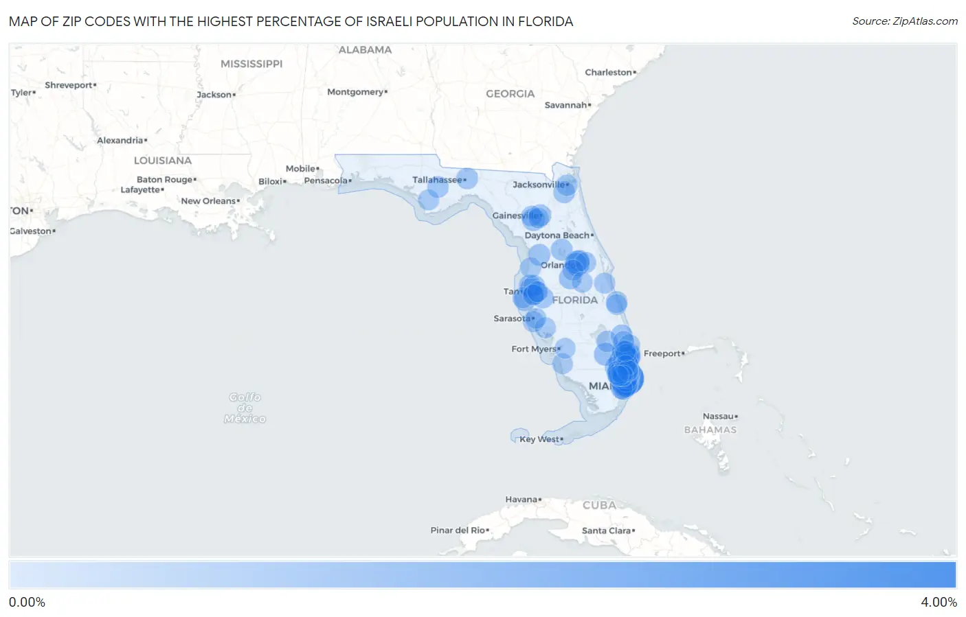 Zip Codes with the Highest Percentage of Israeli Population in Florida Map