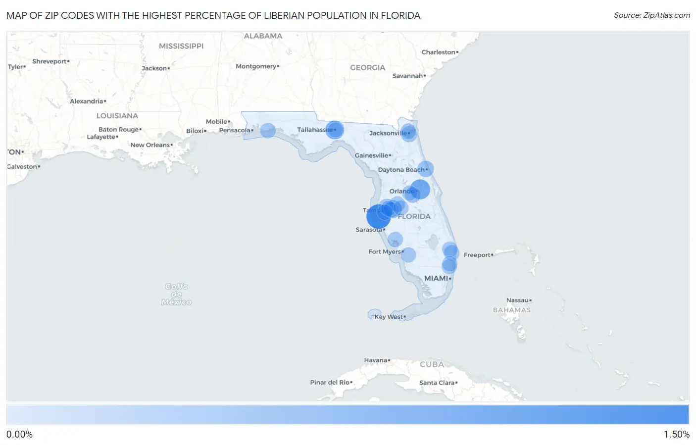 Zip Codes with the Highest Percentage of Liberian Population in Florida Map