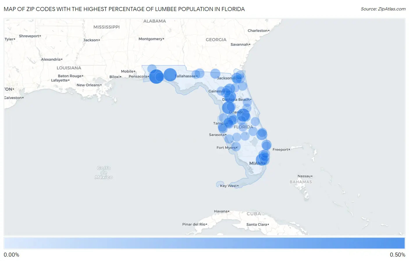 Zip Codes with the Highest Percentage of Lumbee Population in Florida Map