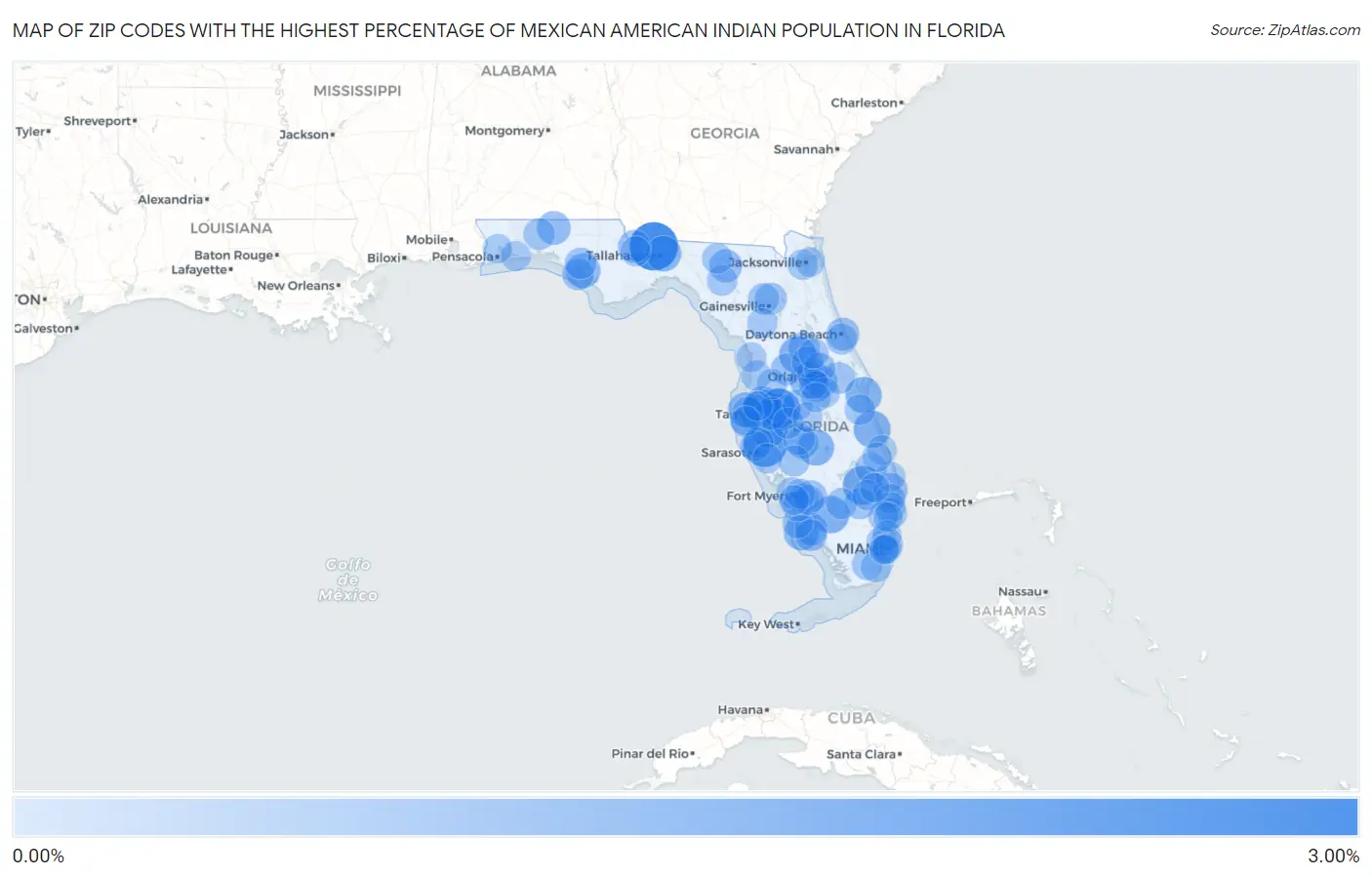 Zip Codes with the Highest Percentage of Mexican American Indian Population in Florida Map