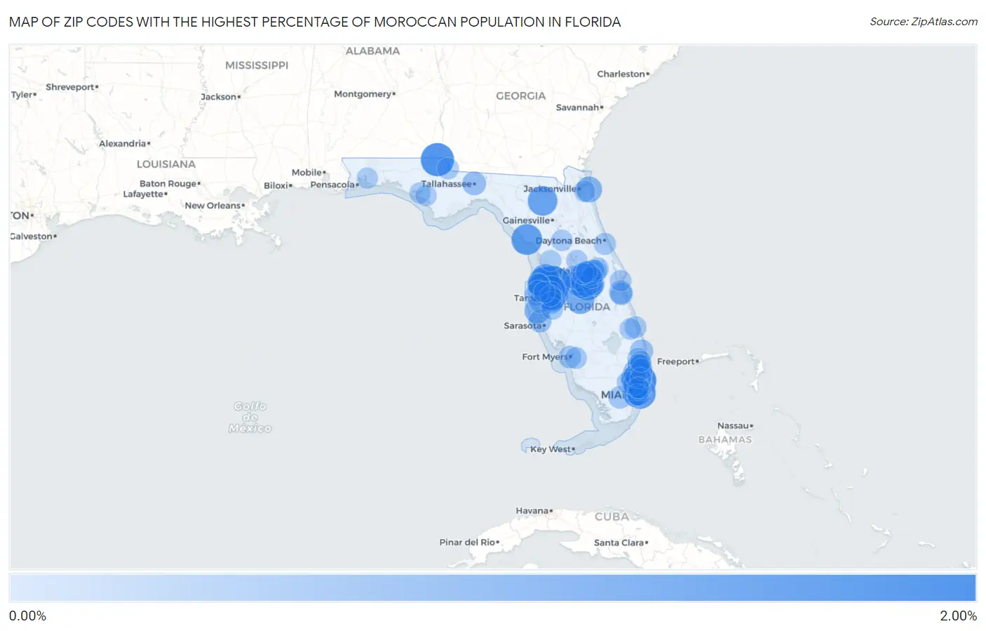 Zip Codes with the Highest Percentage of Moroccan Population in Florida Map