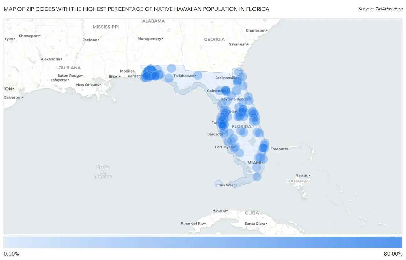 Zip Codes with the Highest Percentage of Native Hawaiian Population in Florida Map