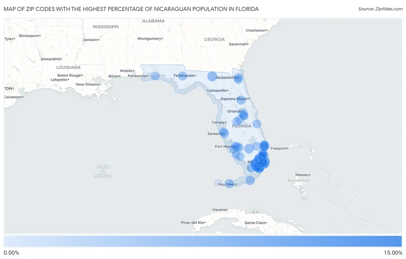 Zip Codes with the Highest Percentage of Nicaraguan Population in Florida Map
