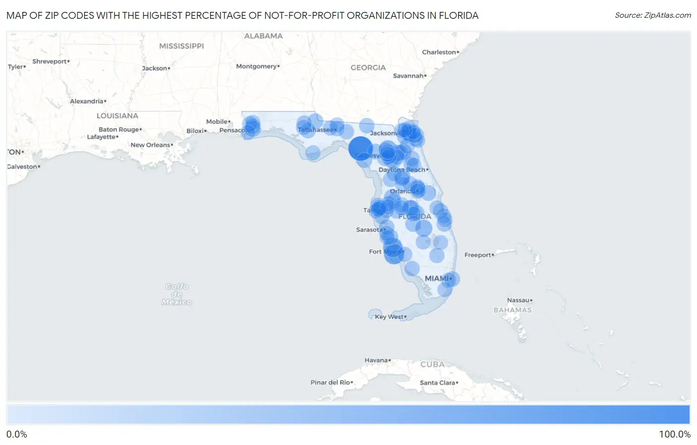 Zip Codes with the Highest Percentage of Not-for-profit Organizations in Florida Map