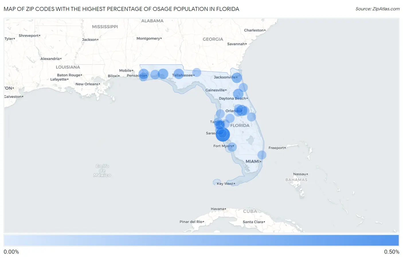 Zip Codes with the Highest Percentage of Osage Population in Florida Map