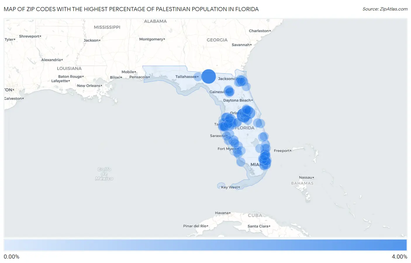 Zip Codes with the Highest Percentage of Palestinian Population in Florida Map