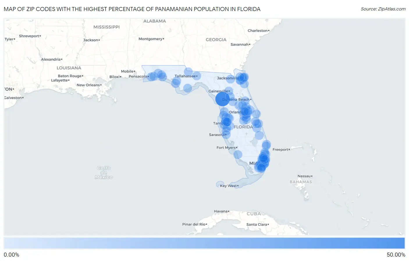 Zip Codes with the Highest Percentage of Panamanian Population in Florida Map