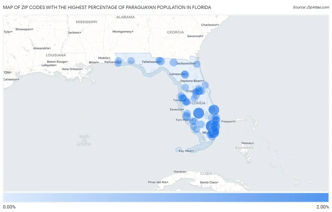 Zip Codes with the Highest Percentage of Paraguayan Population in Florida Map