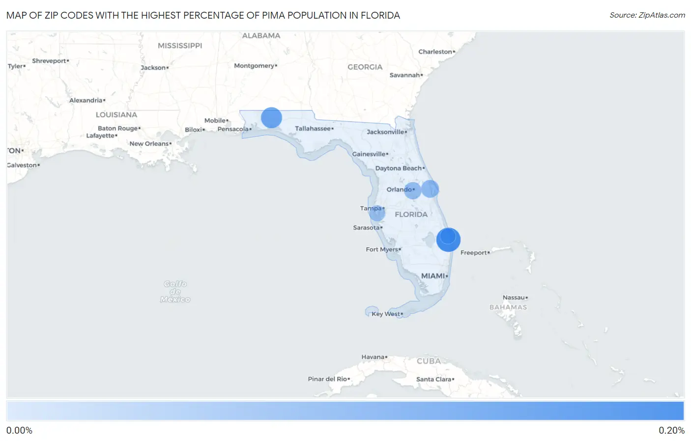 Zip Codes with the Highest Percentage of Pima Population in Florida Map