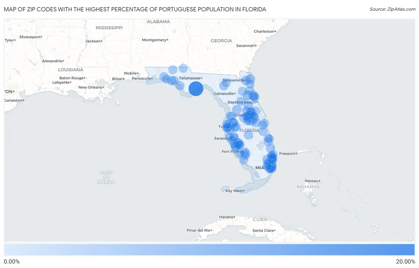 Zip Codes with the Highest Percentage of Portuguese Population in Florida Map