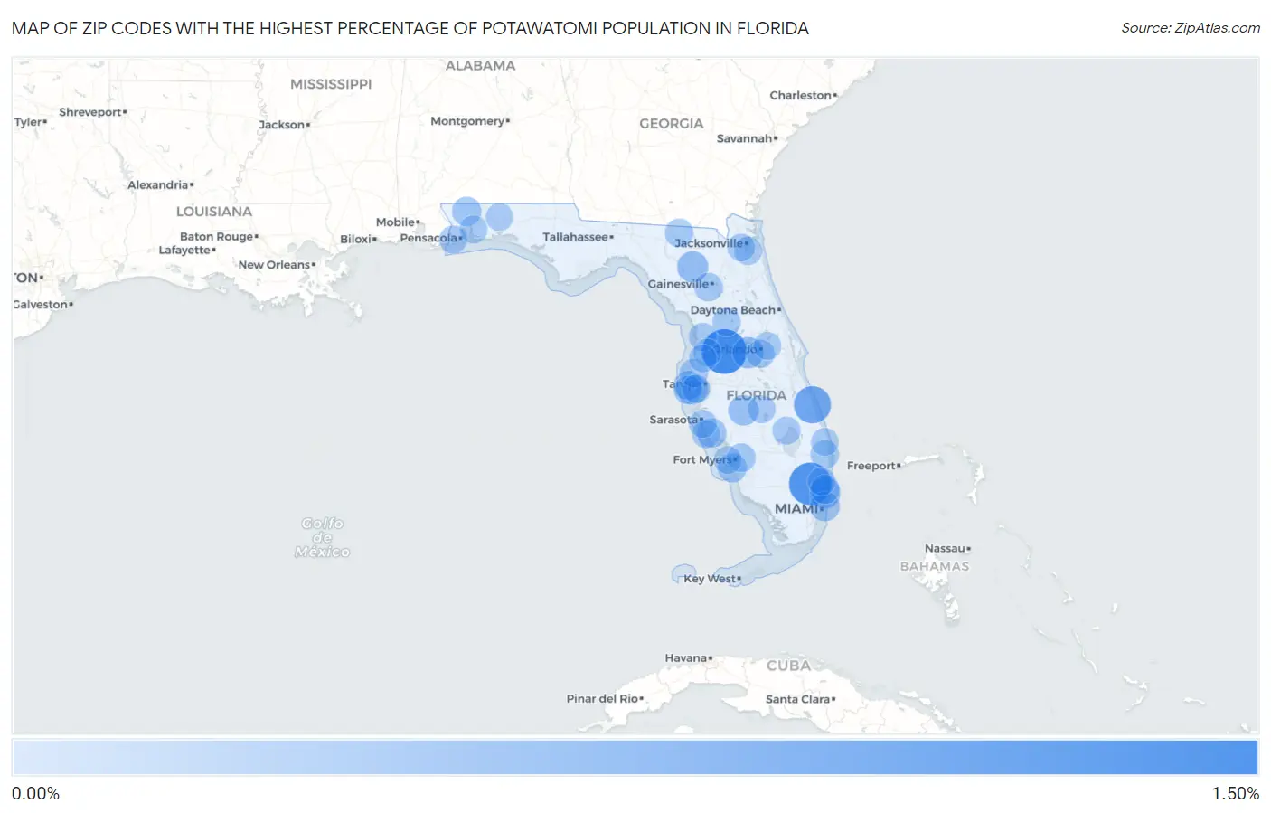 Zip Codes with the Highest Percentage of Potawatomi Population in Florida Map