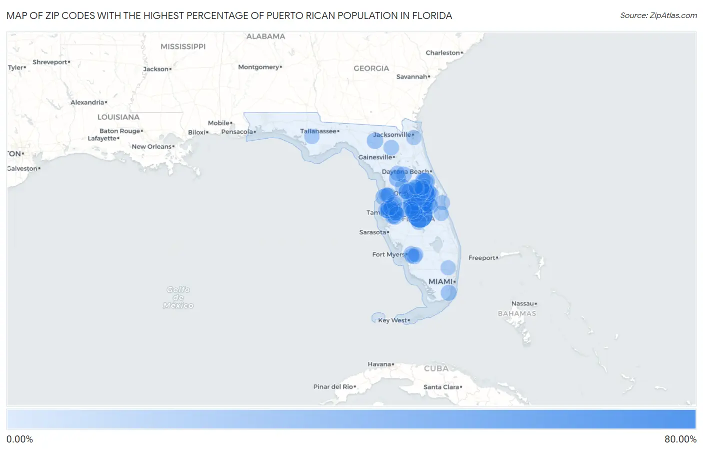 Zip Codes with the Highest Percentage of Puerto Rican Population in Florida Map