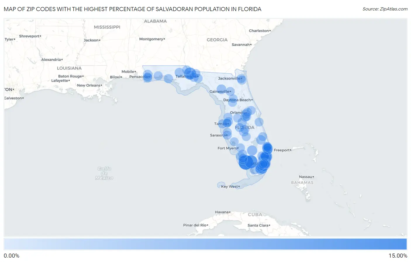 Zip Codes with the Highest Percentage of Salvadoran Population in Florida Map