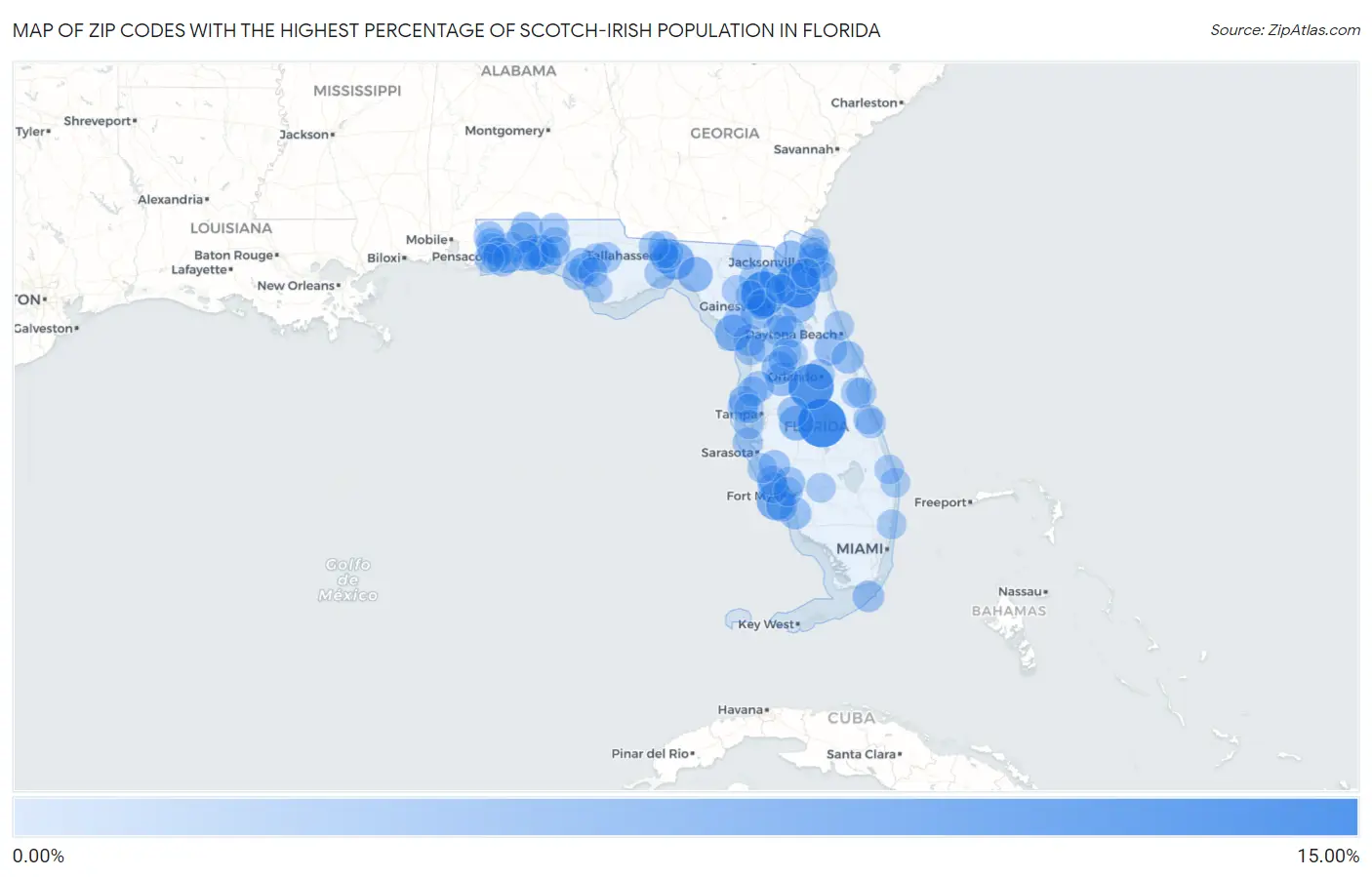 Zip Codes with the Highest Percentage of Scotch-Irish Population in Florida Map