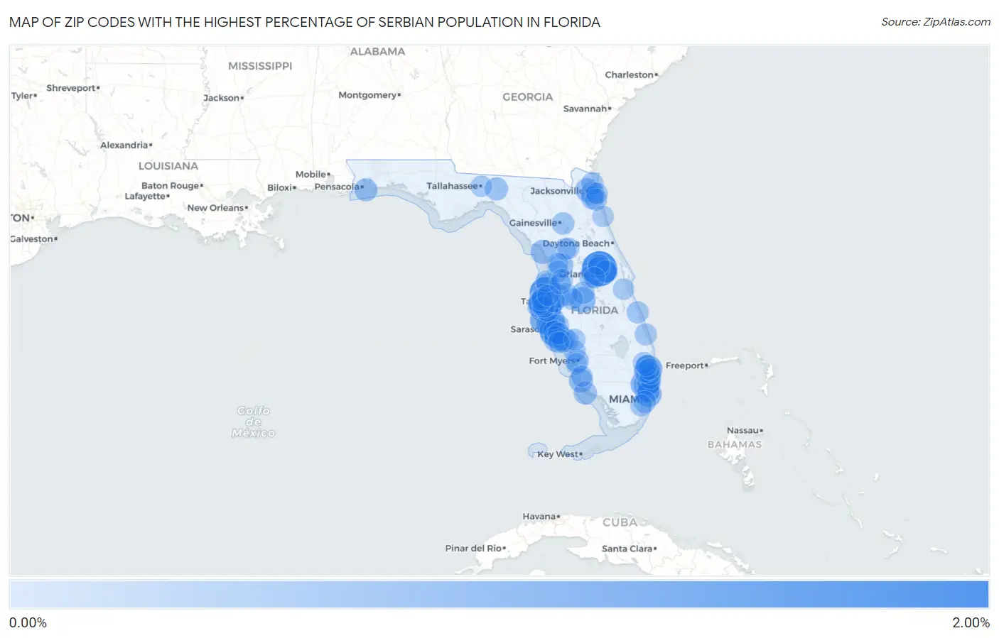 Zip Codes with the Highest Percentage of Serbian Population in Florida Map