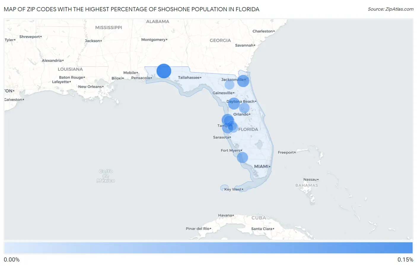 Zip Codes with the Highest Percentage of Shoshone Population in Florida Map