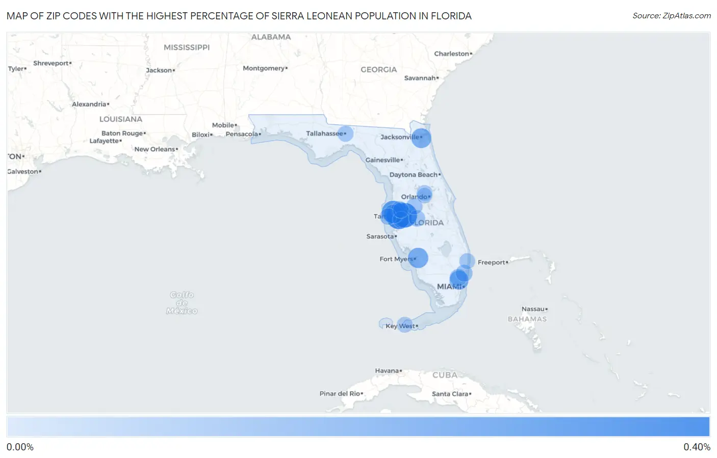 Zip Codes with the Highest Percentage of Sierra Leonean Population in Florida Map