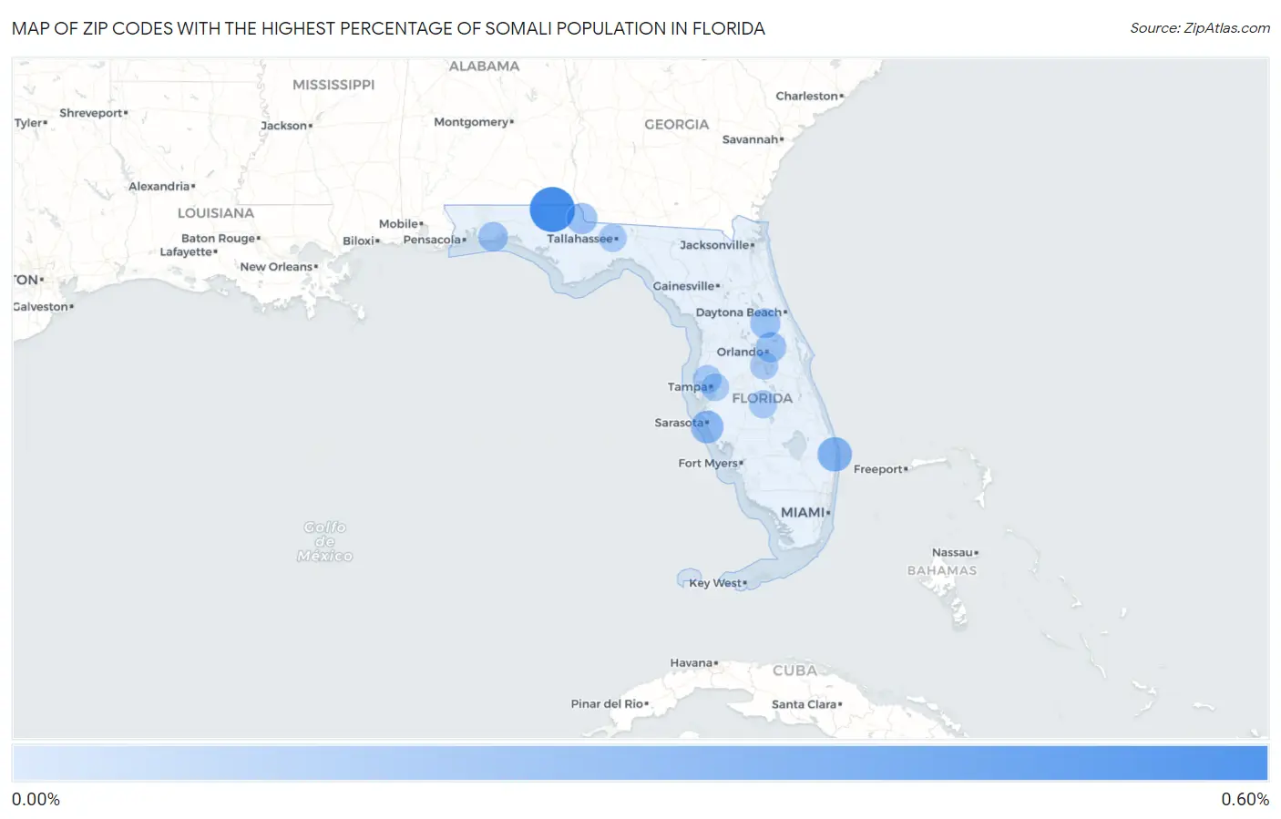 Zip Codes with the Highest Percentage of Somali Population in Florida Map