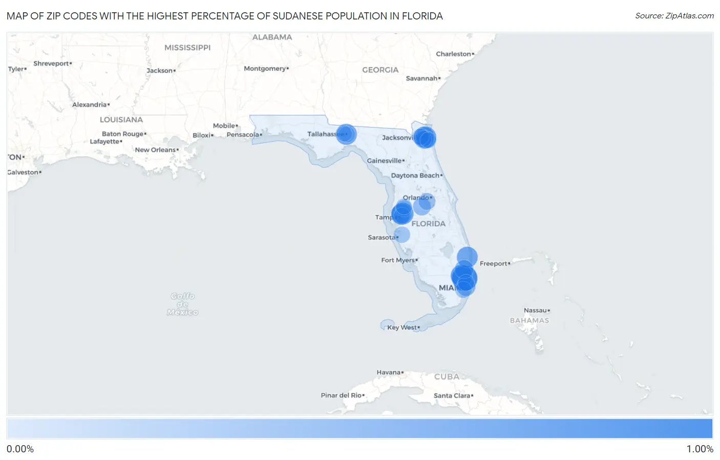 Zip Codes with the Highest Percentage of Sudanese Population in Florida Map