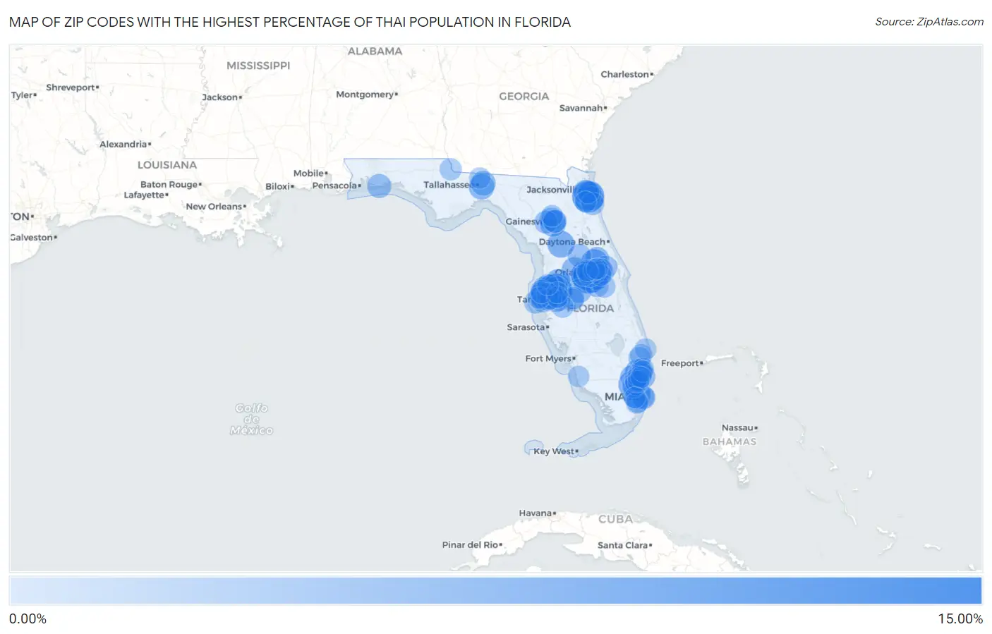 Zip Codes with the Highest Percentage of Thai Population in Florida Map