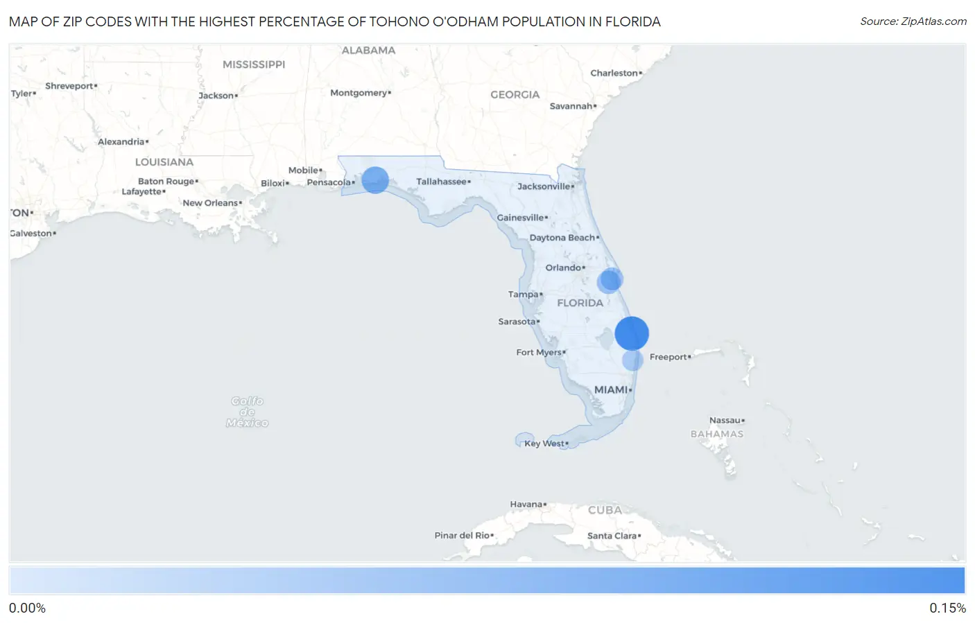 Zip Codes with the Highest Percentage of Tohono O'Odham Population in Florida Map