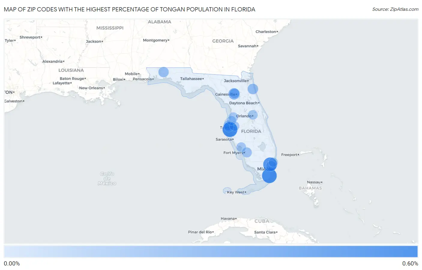 Zip Codes with the Highest Percentage of Tongan Population in Florida Map