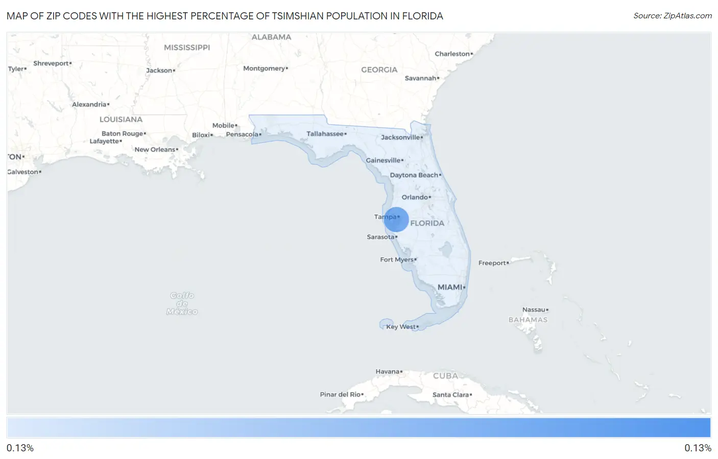 Zip Codes with the Highest Percentage of Tsimshian Population in Florida Map