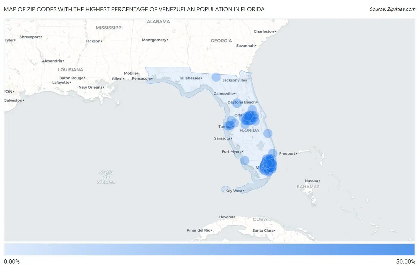 Zip Codes with the Highest Percentage of Venezuelan Population in Florida Map