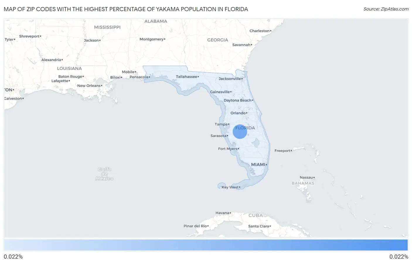 Zip Codes with the Highest Percentage of Yakama Population in Florida Map