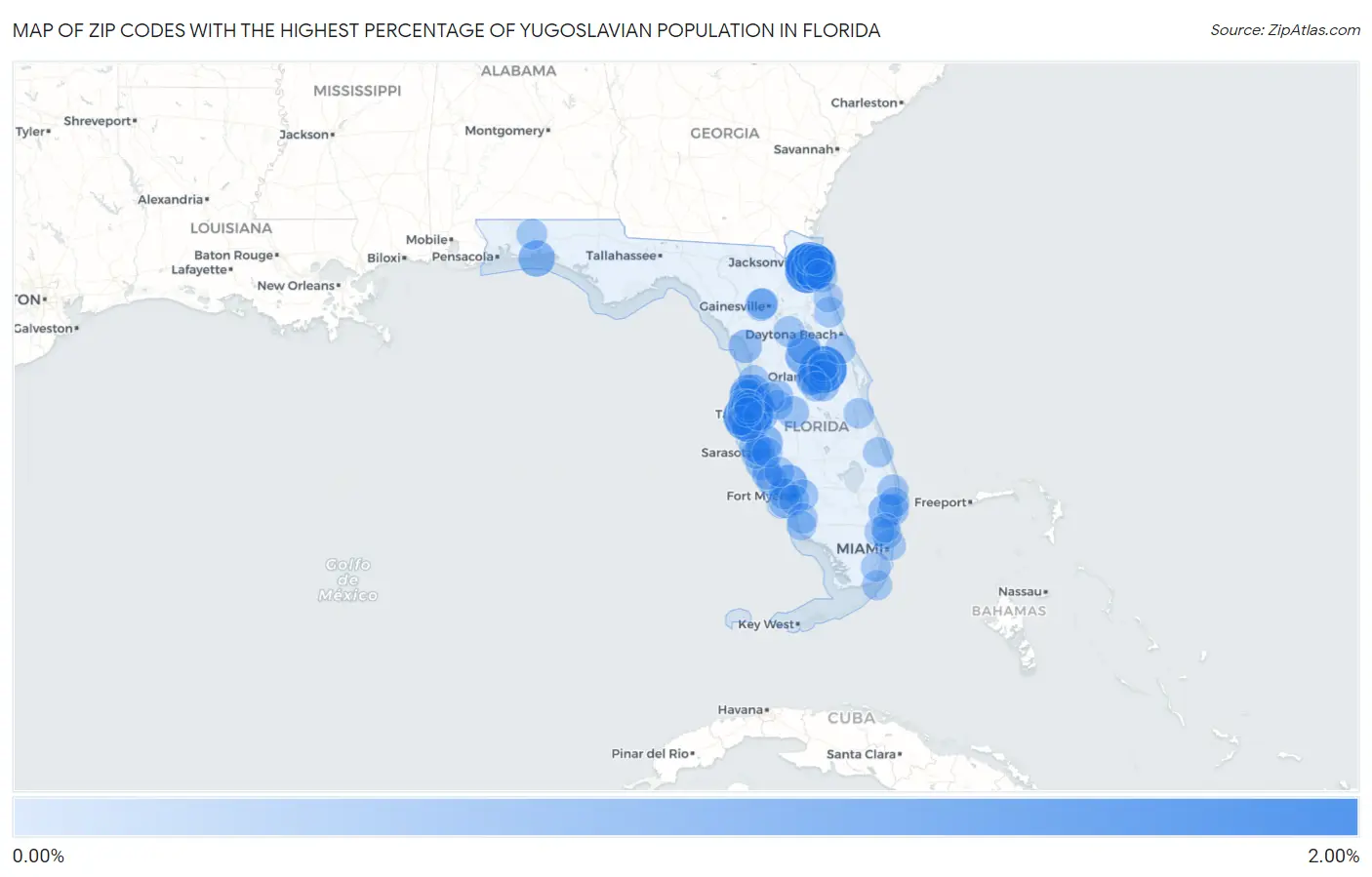 Zip Codes with the Highest Percentage of Yugoslavian Population in Florida Map