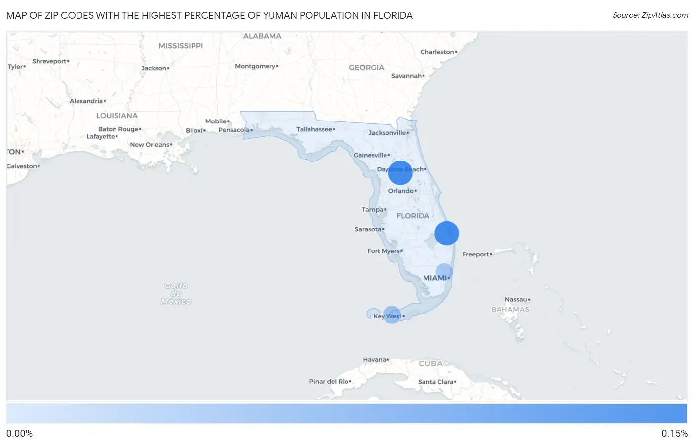 Zip Codes with the Highest Percentage of Yuman Population in Florida Map
