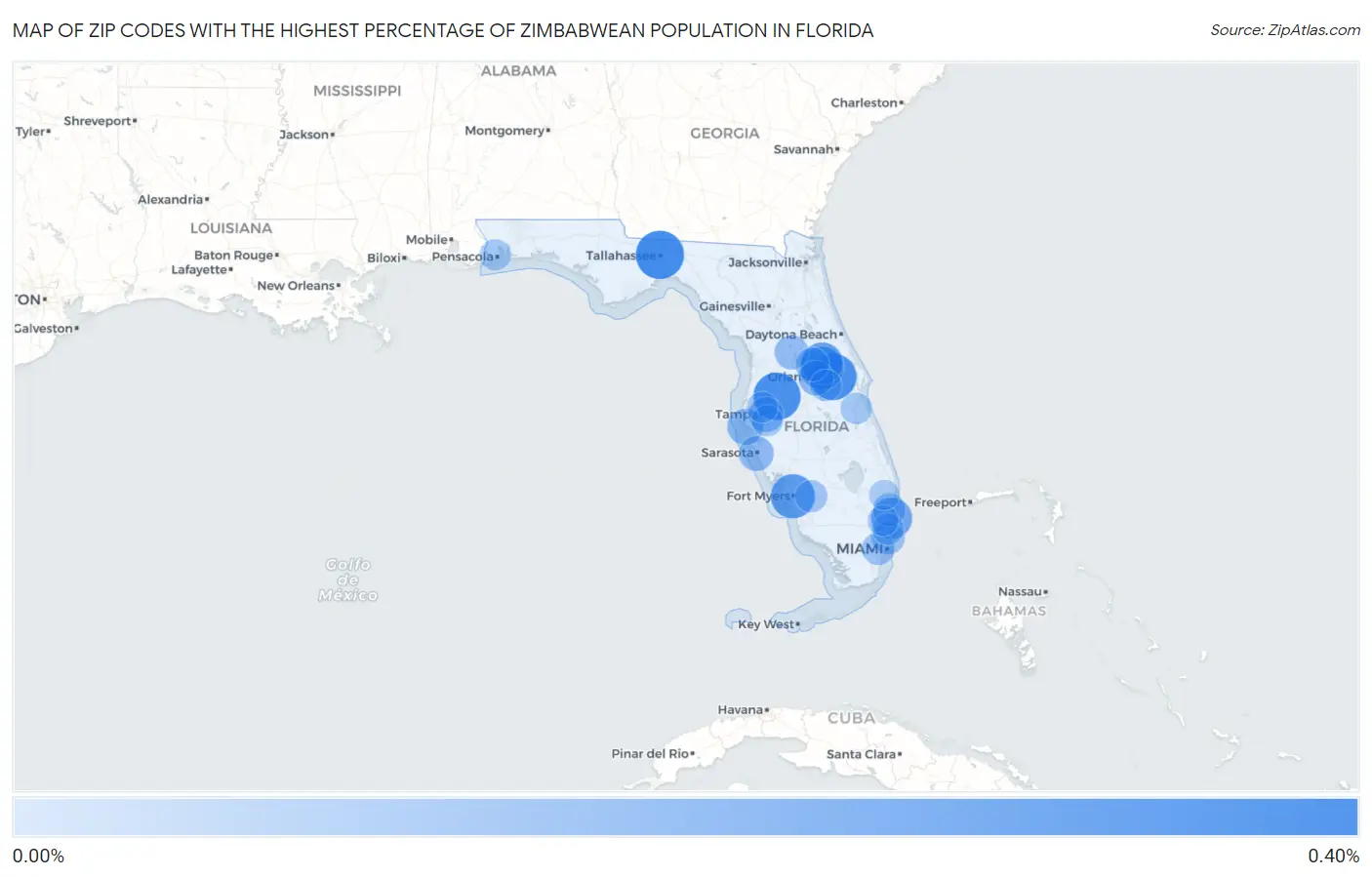 Zip Codes with the Highest Percentage of Zimbabwean Population in Florida Map