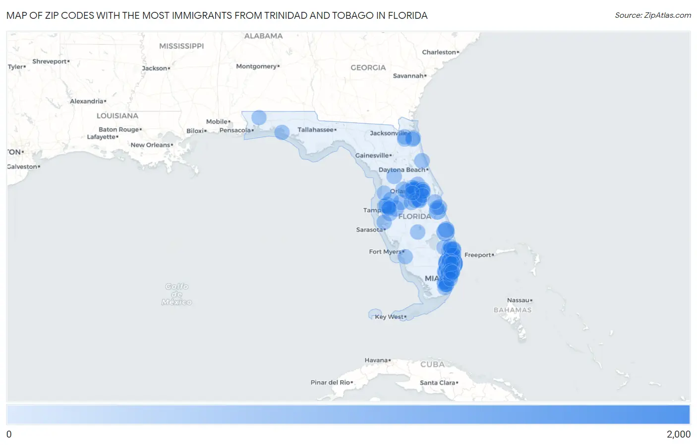 Zip Codes with the Most Immigrants from Trinidad and Tobago in Florida Map