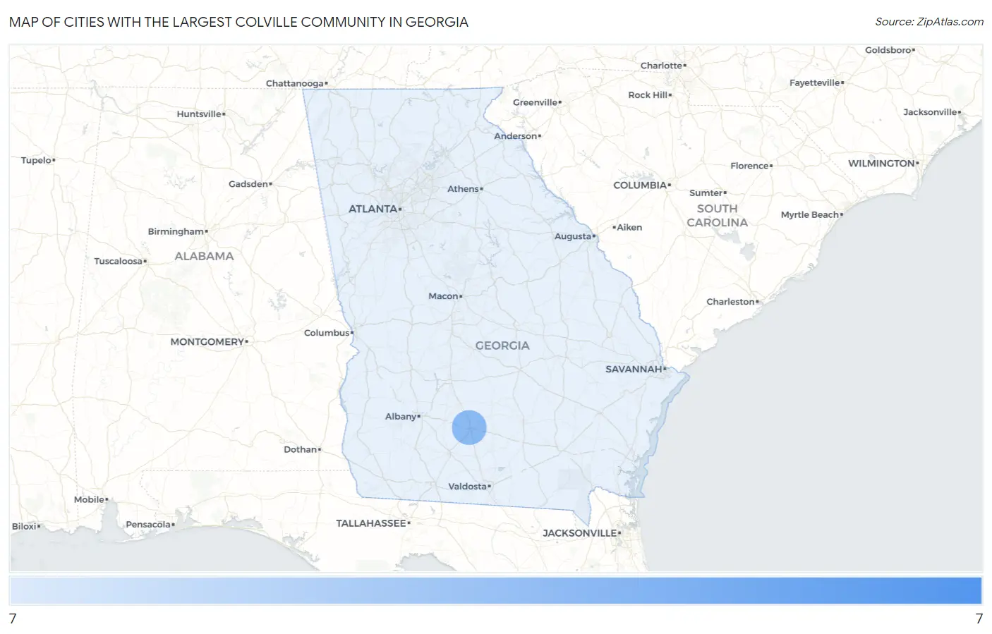 Cities with the Largest Colville Community in Georgia Map