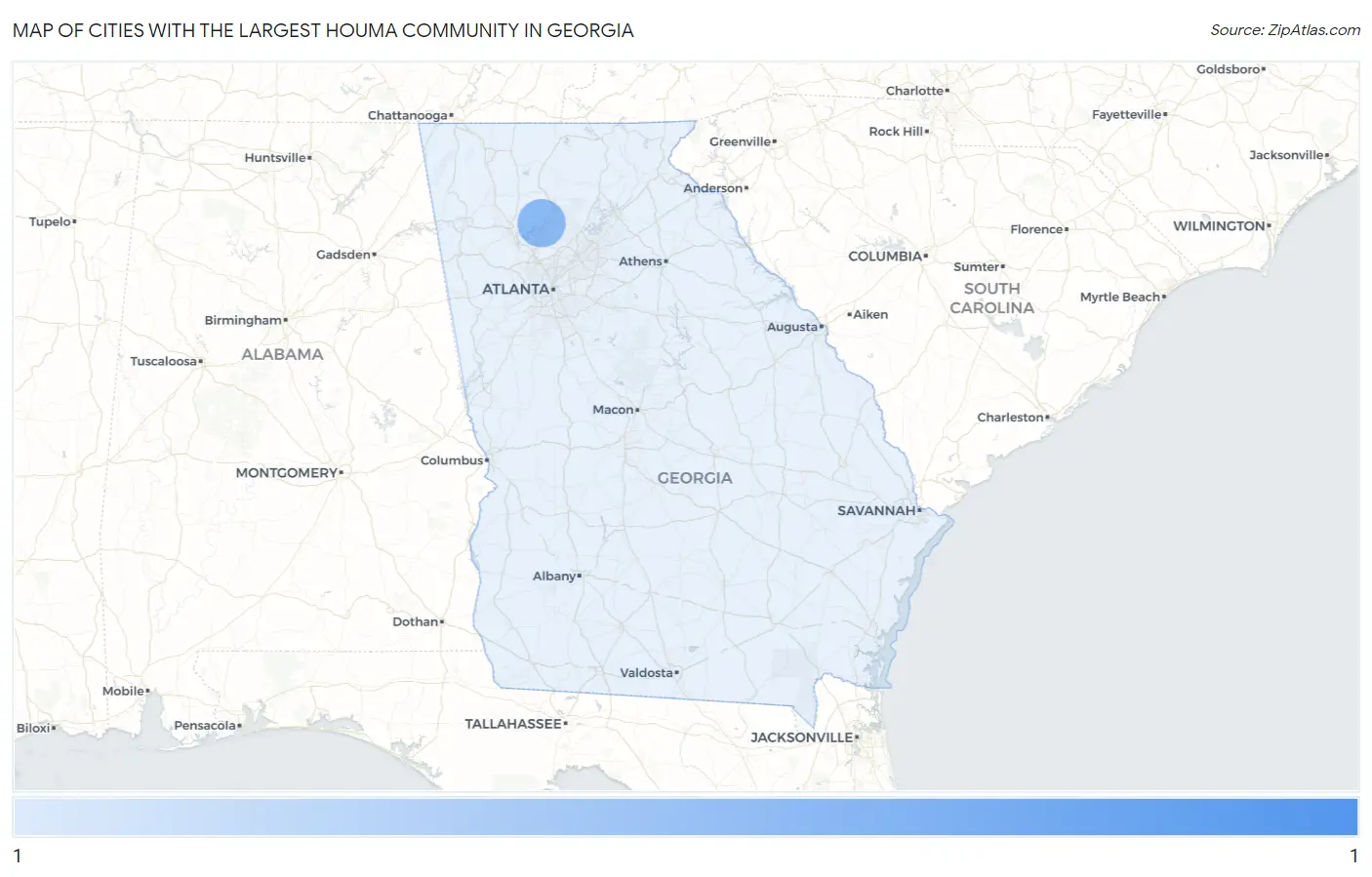 Cities with the Largest Houma Community in Georgia Map