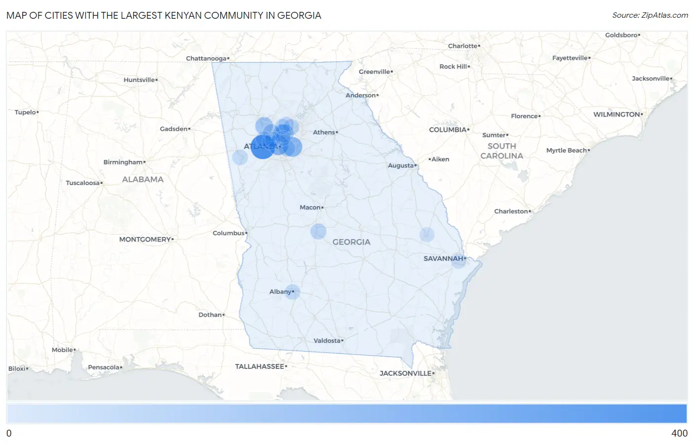 Cities with the Largest Kenyan Community in Georgia Map