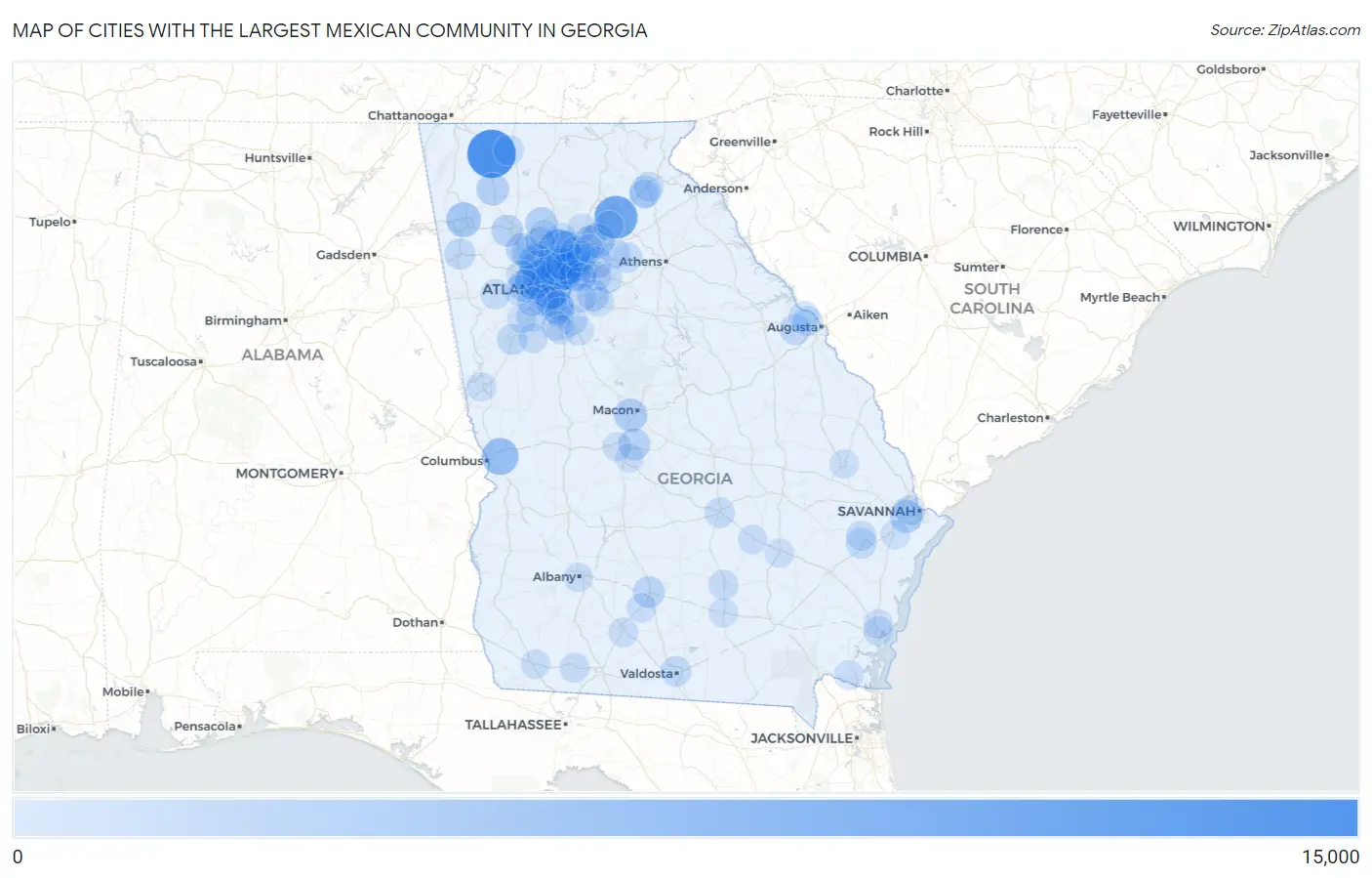 Cities with the Largest Mexican Community in Georgia Map