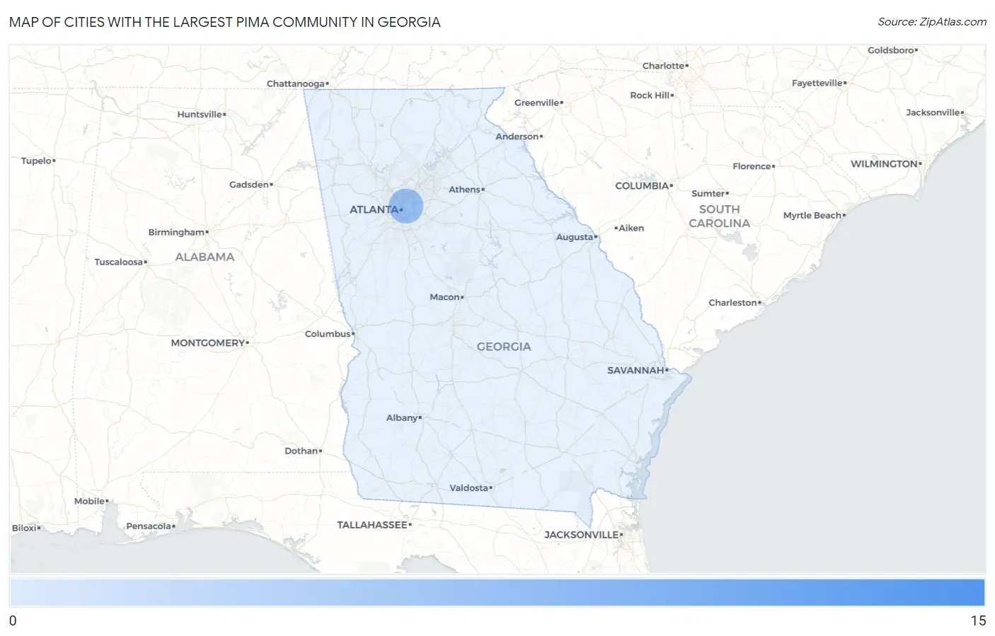 Cities with the Largest Pima Community in Georgia Map