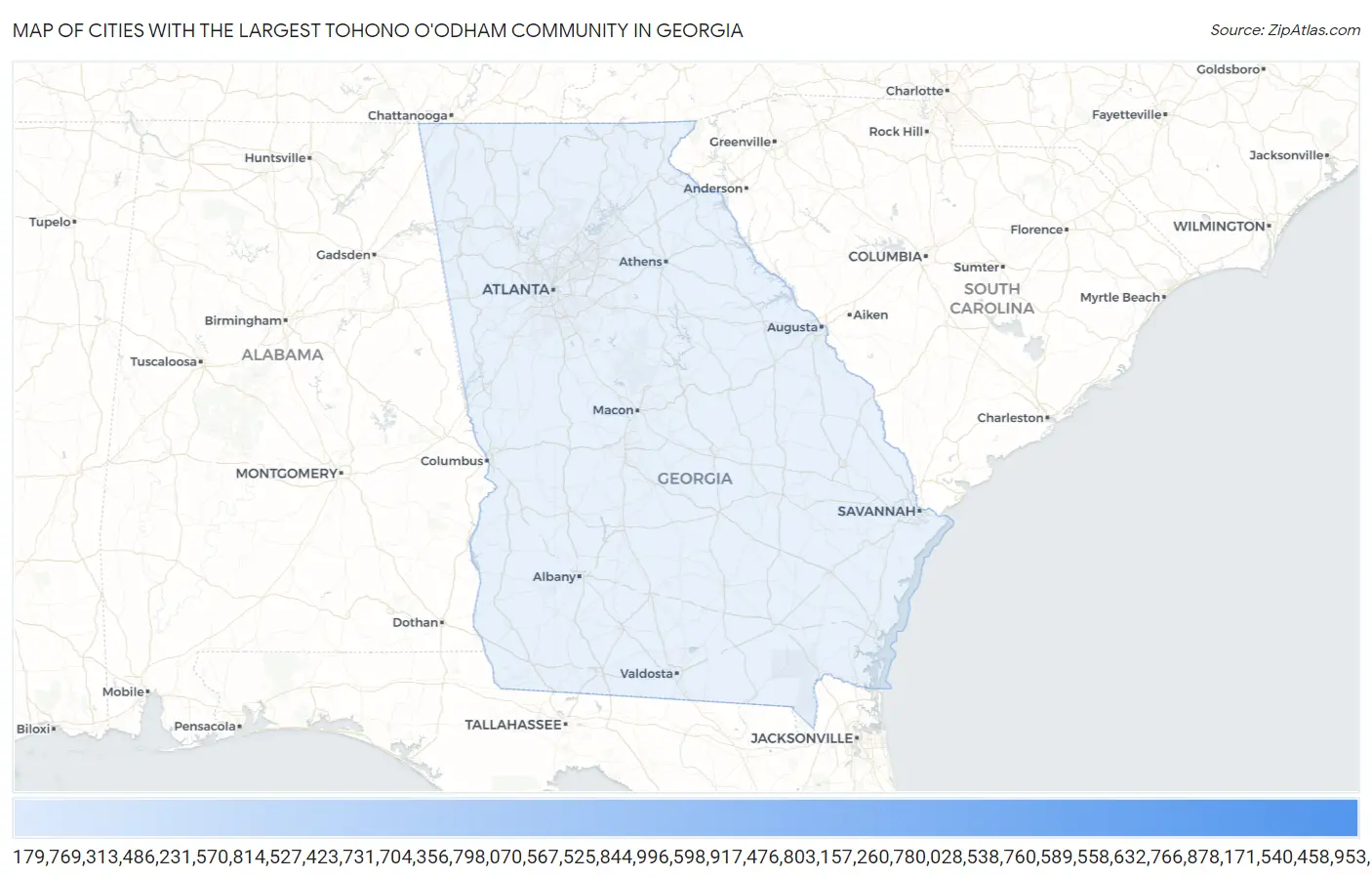 Cities with the Largest Tohono O'Odham Community in Georgia Map