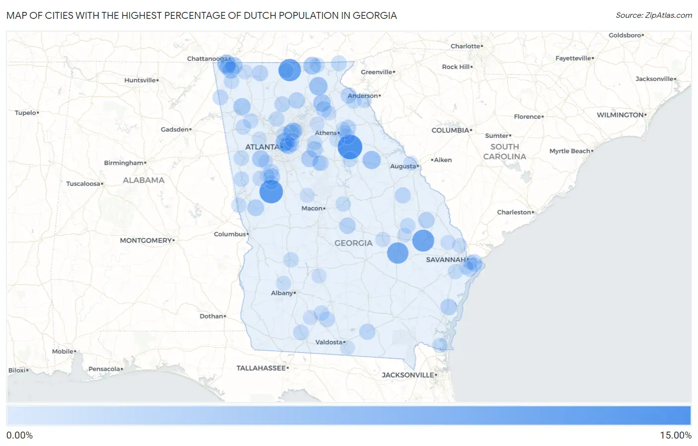 Cities with the Highest Percentage of Dutch Population in Georgia Map