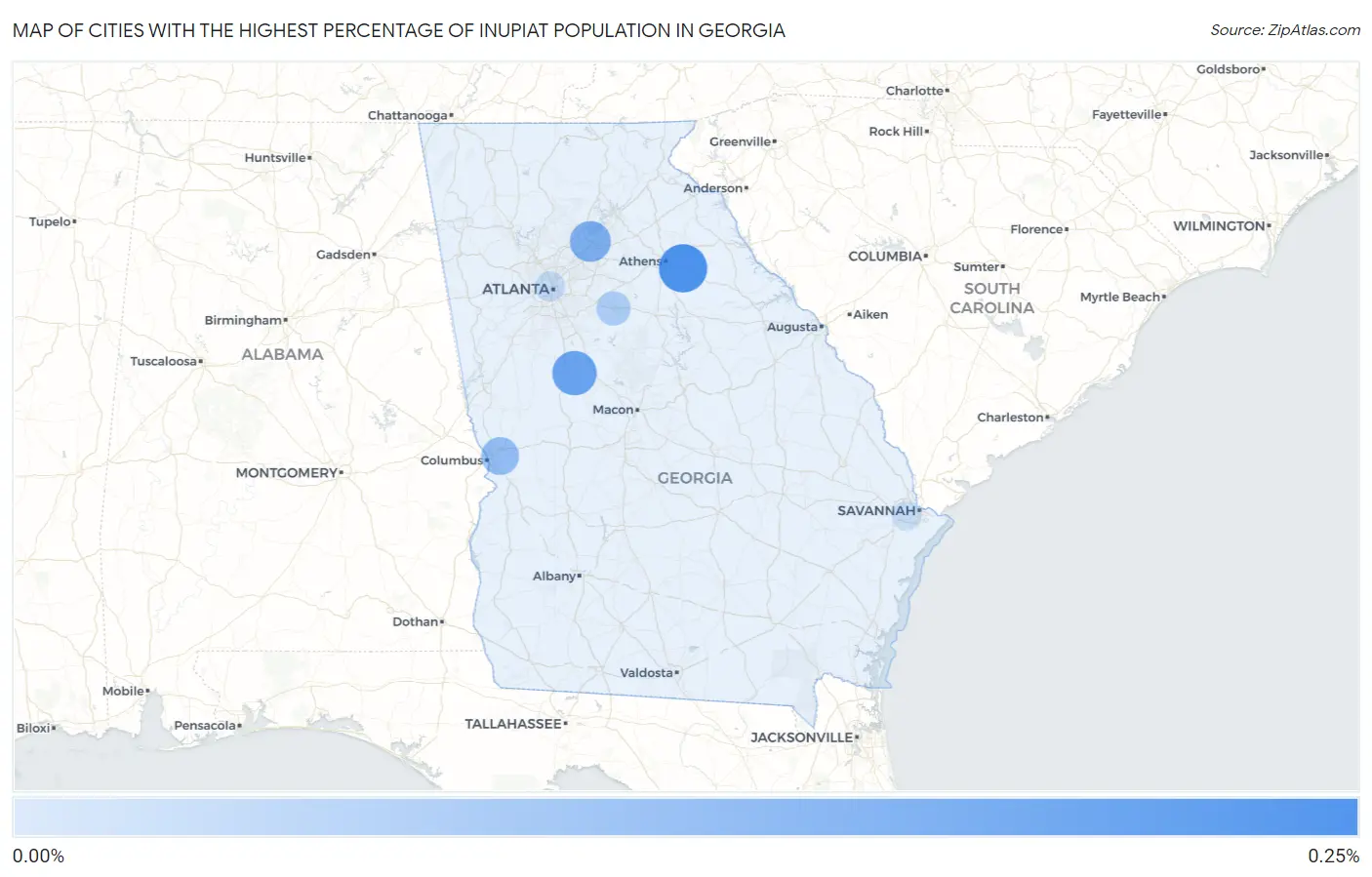 Cities with the Highest Percentage of Inupiat Population in Georgia Map