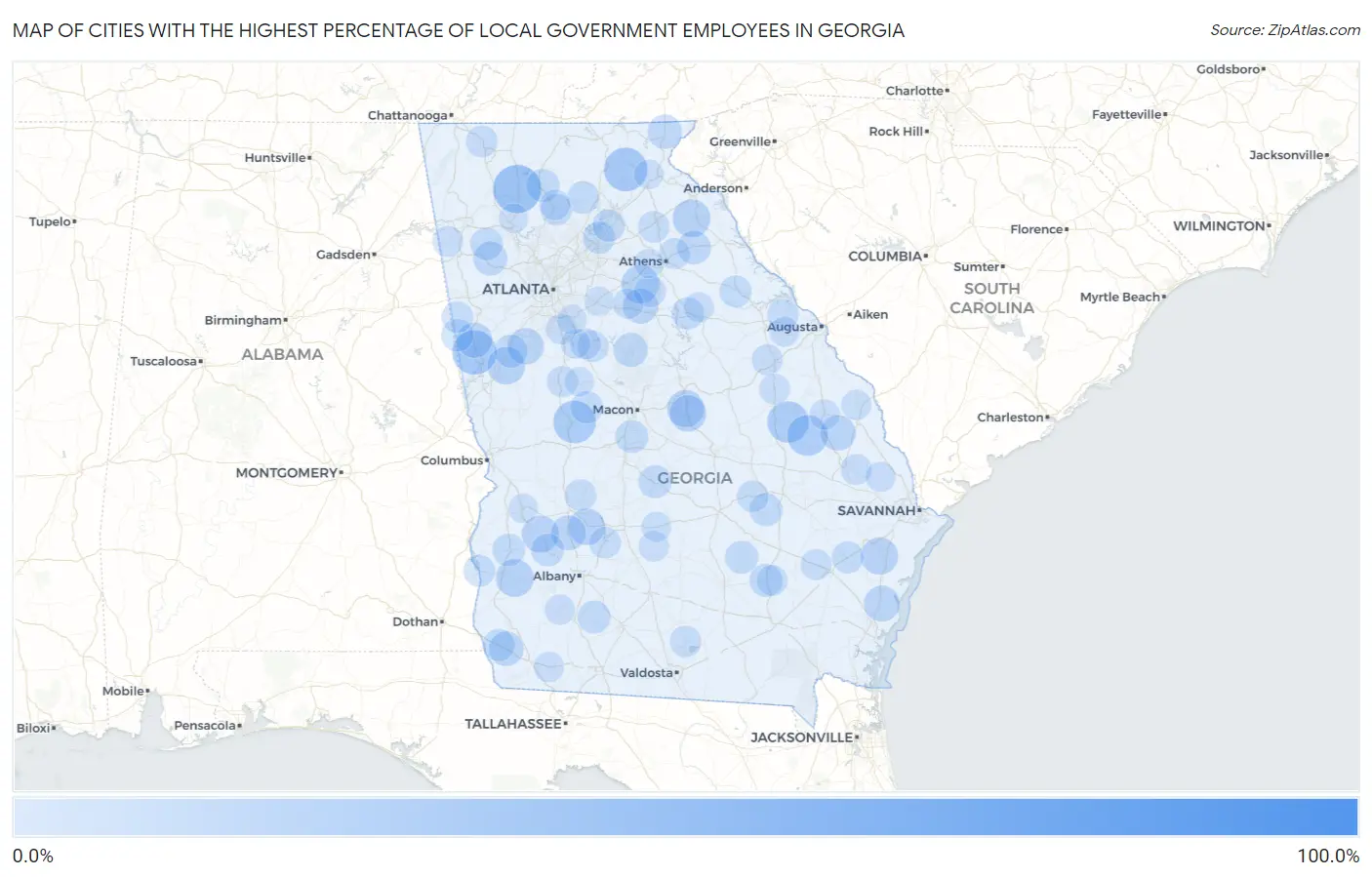 Cities with the Highest Percentage of Local Government Employees in Georgia Map
