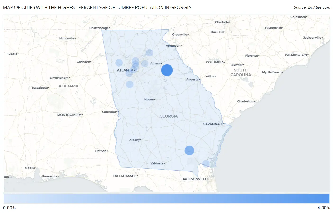 Cities with the Highest Percentage of Lumbee Population in Georgia Map