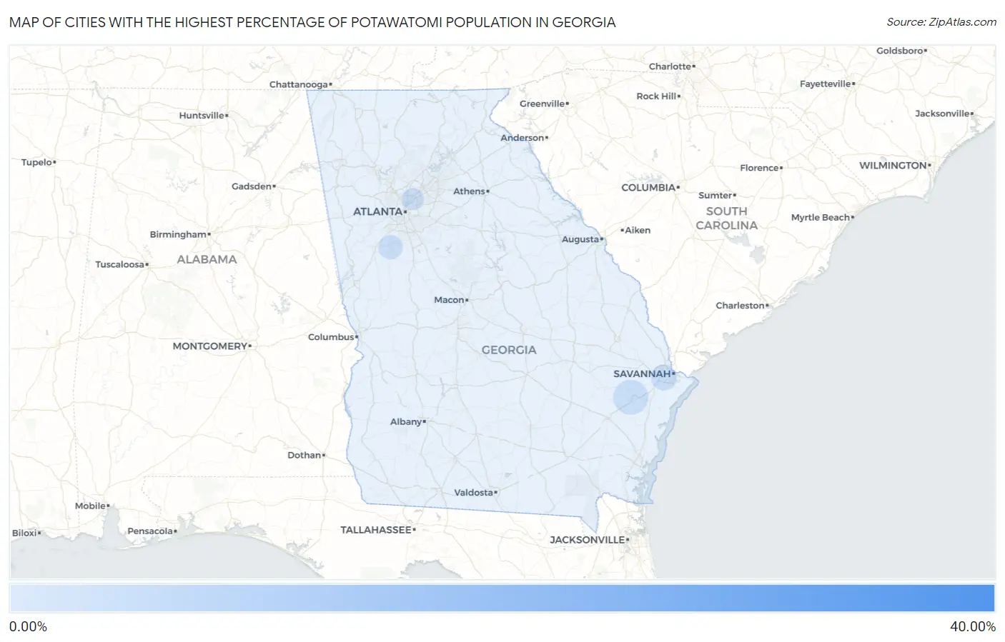 Cities with the Highest Percentage of Potawatomi Population in Georgia Map