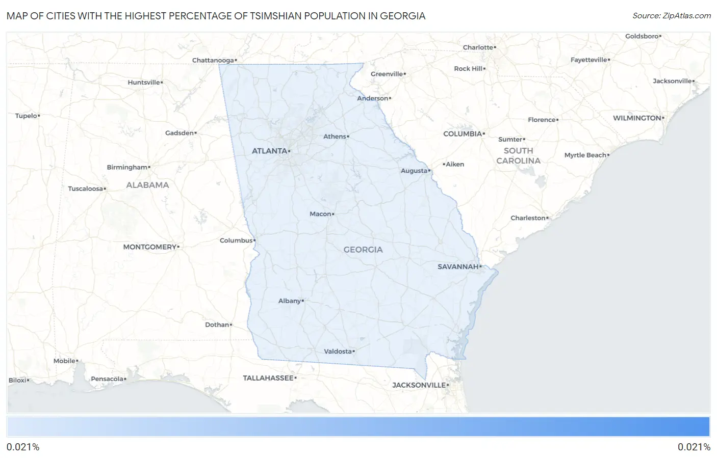 Cities with the Highest Percentage of Tsimshian Population in Georgia Map