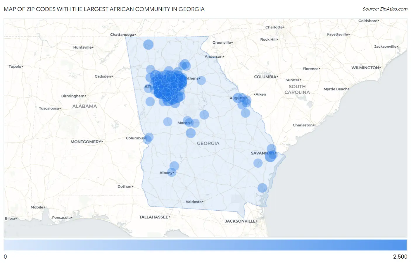 Zip Codes with the Largest African Community in Georgia Map