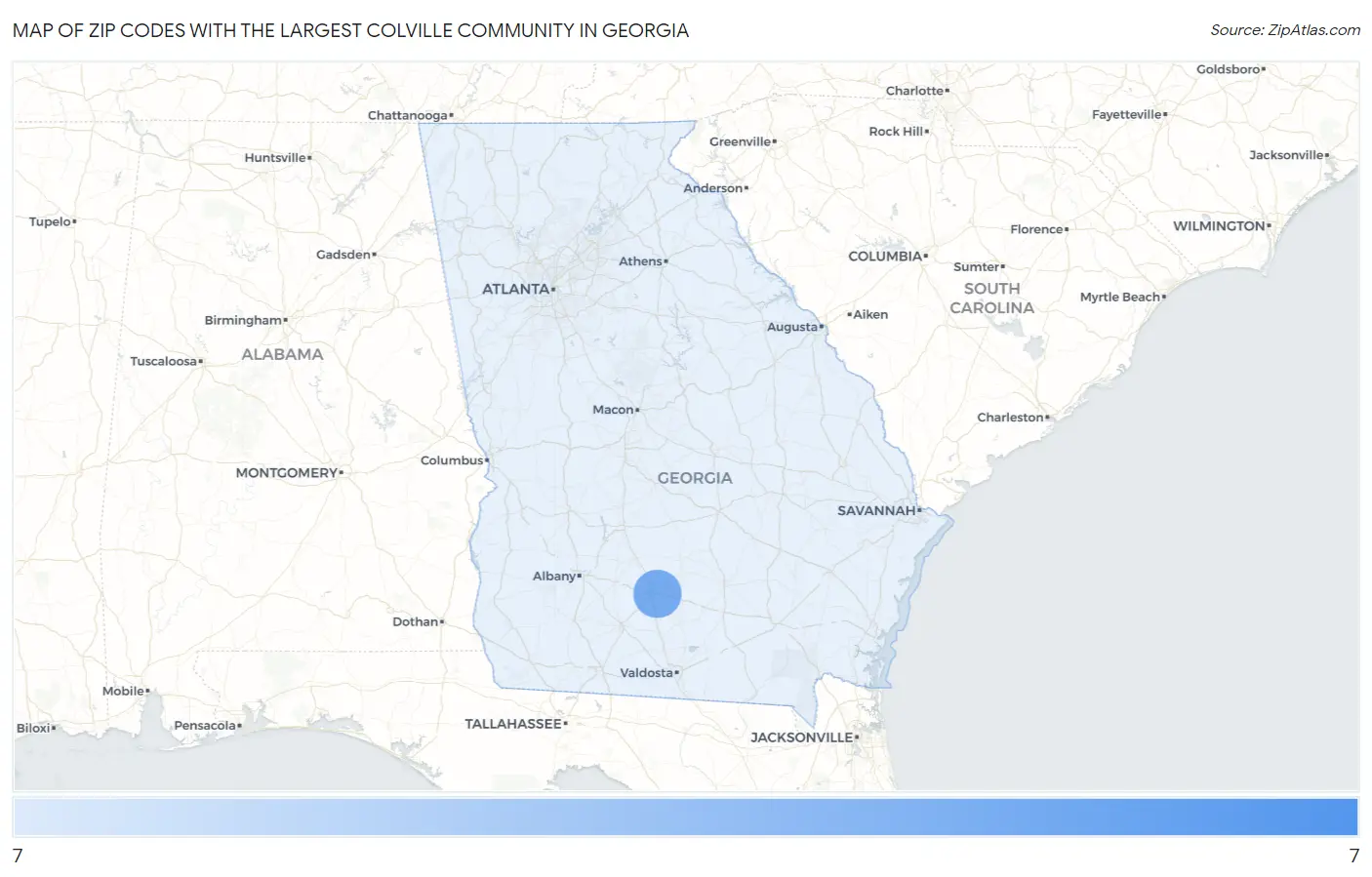 Zip Codes with the Largest Colville Community in Georgia Map