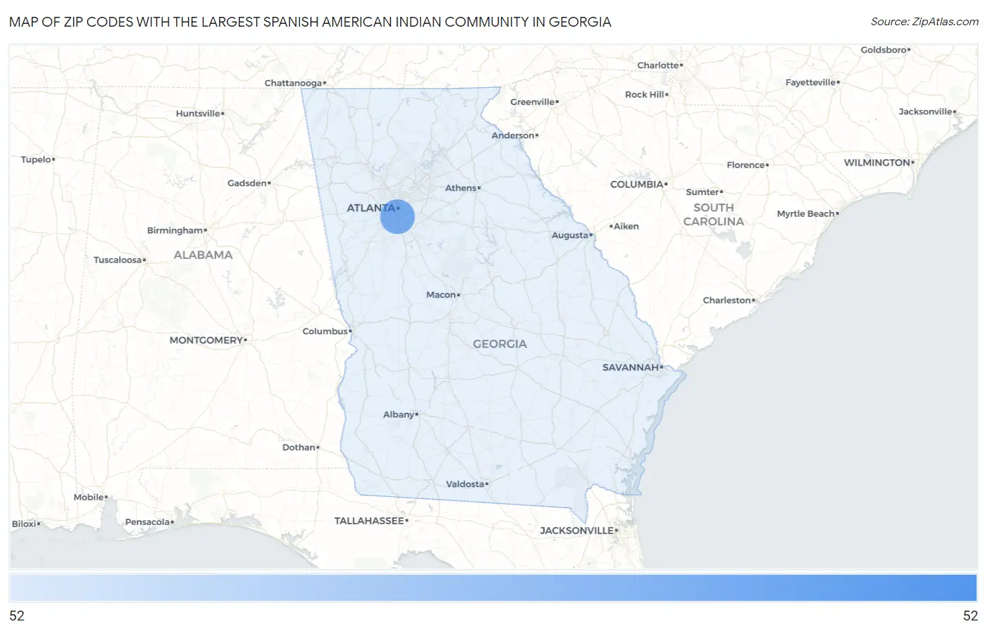 Zip Codes with the Largest Spanish American Indian Community in Georgia Map