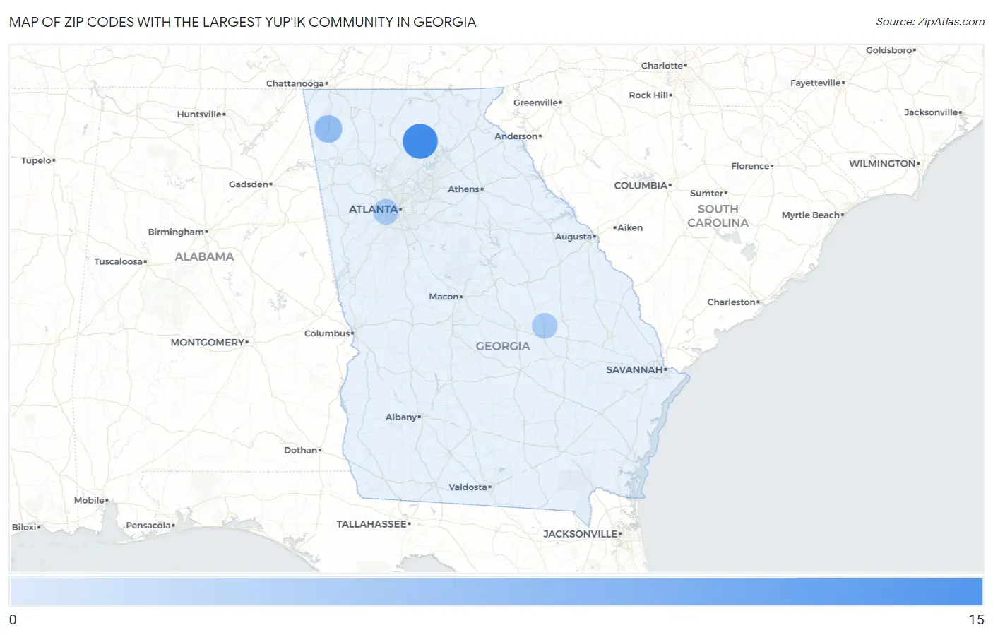 Zip Codes with the Largest Yup'ik Community in Georgia Map