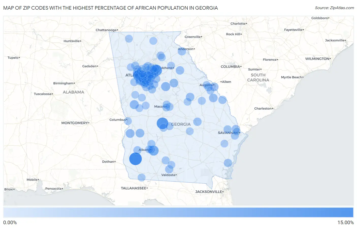 Zip Codes with the Highest Percentage of African Population in Georgia Map